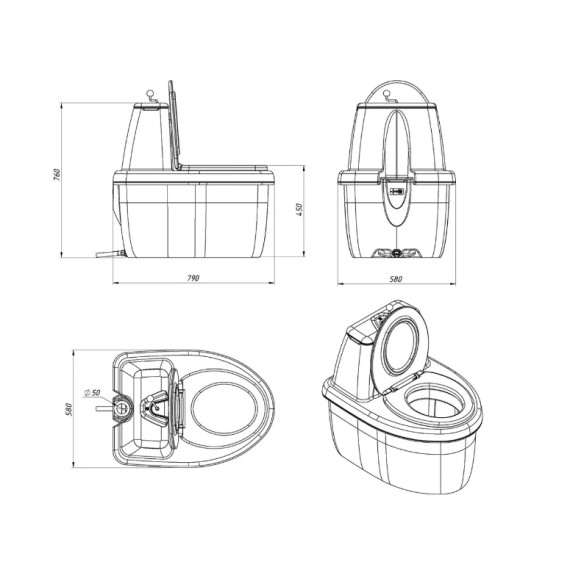 Торфяной туалет "Rostok Comfort" черный гранит